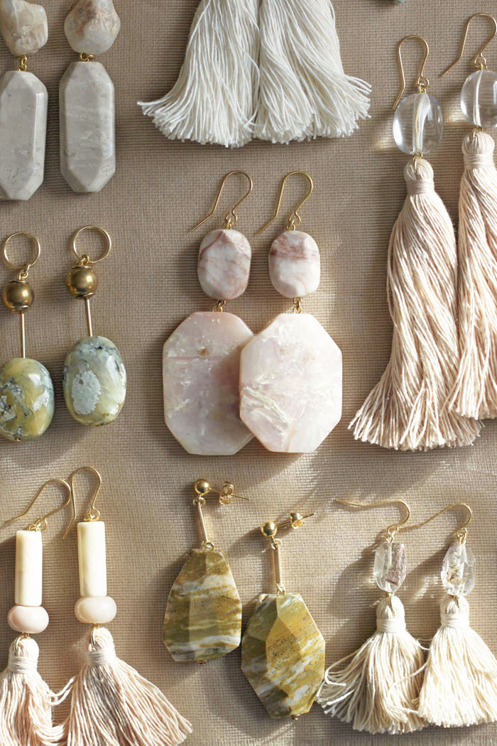Peruvian opal, marble, quartz and ocean jasper earrings